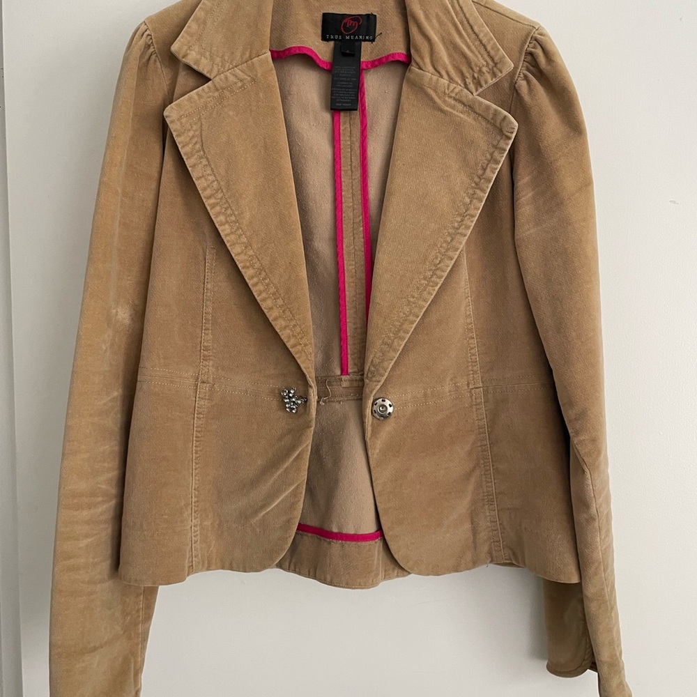 True Meaning Tan Corduroy Blazer with Wide Lapel